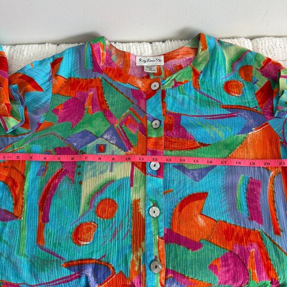 Key Lime Pie Womens Large Multicolor Cardigan Blouse Boho Festival Colorful Art - Picture 11 of 16